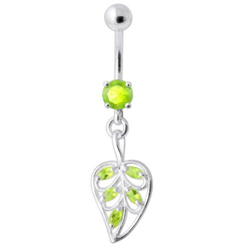 Titanium navel ring, light green navel ring with Magnolia leaf decoration
