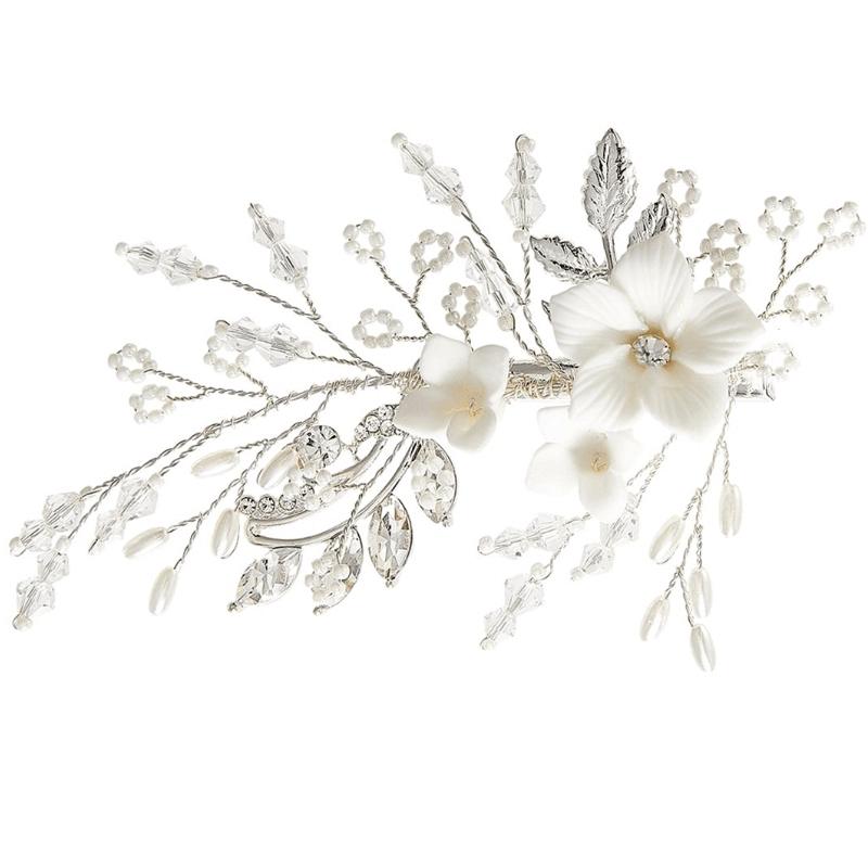 ATHENA BRIDAL | Céline -kukkakoristeinen hiuskoru klipsillä (hopea)