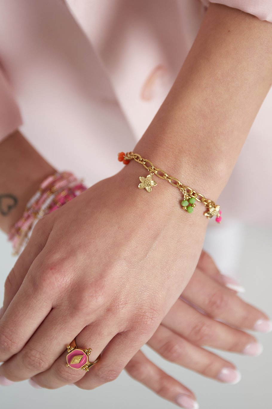 FRENCH RIVIERA | Mini Clover Charm Surgical Steel Bracelet (Silver)
