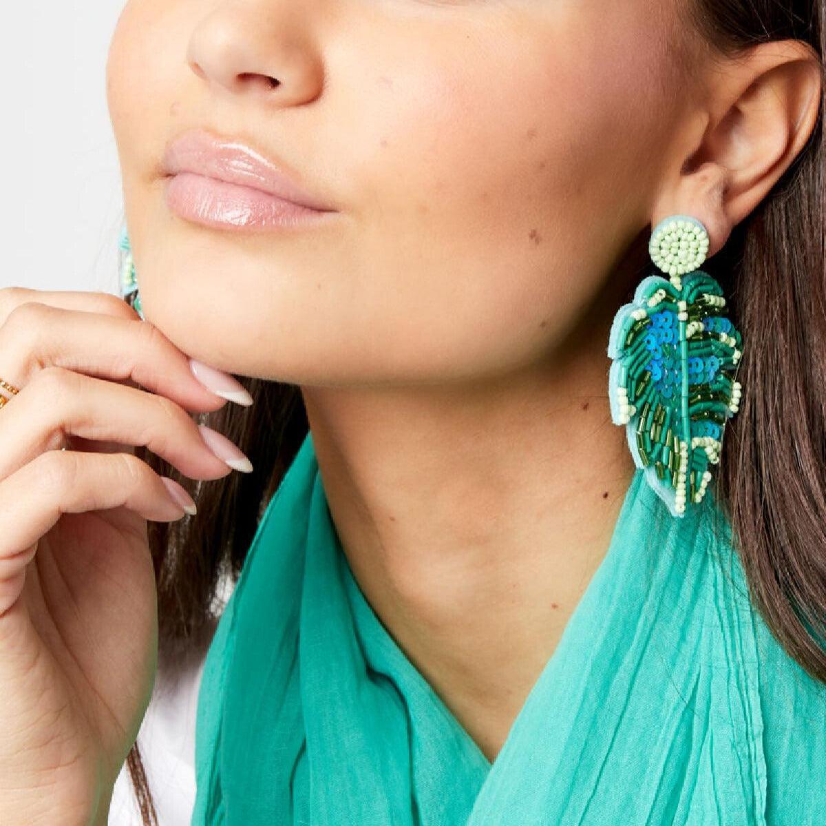 FRENCH RIVIERA | Monstera Deliciosa green troll leaf earrings