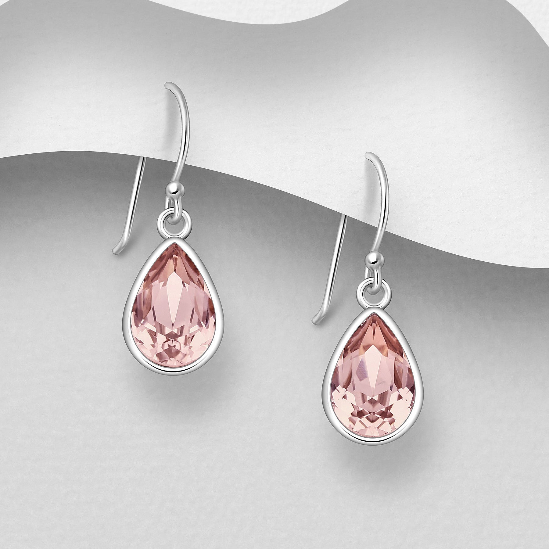 Amaris-hopeakorvakorut Vintage Rose -pisarakristallilla, Sterling Hopea 925.