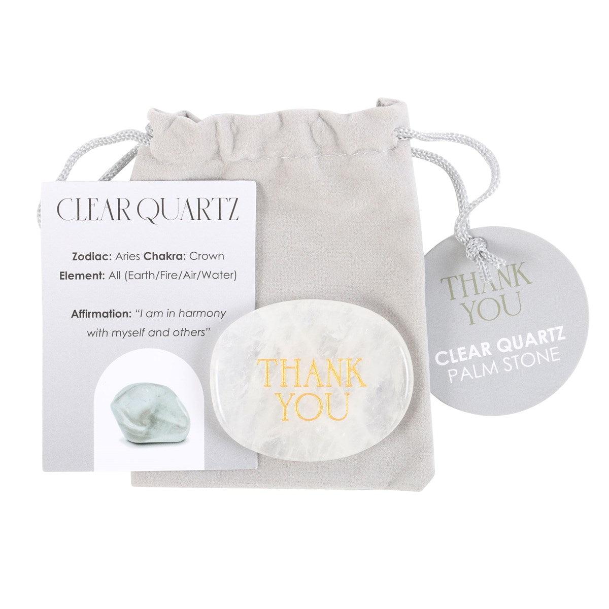 Thank You Clear Quartz -vuorikristalli kämmenkivi "kiitos"