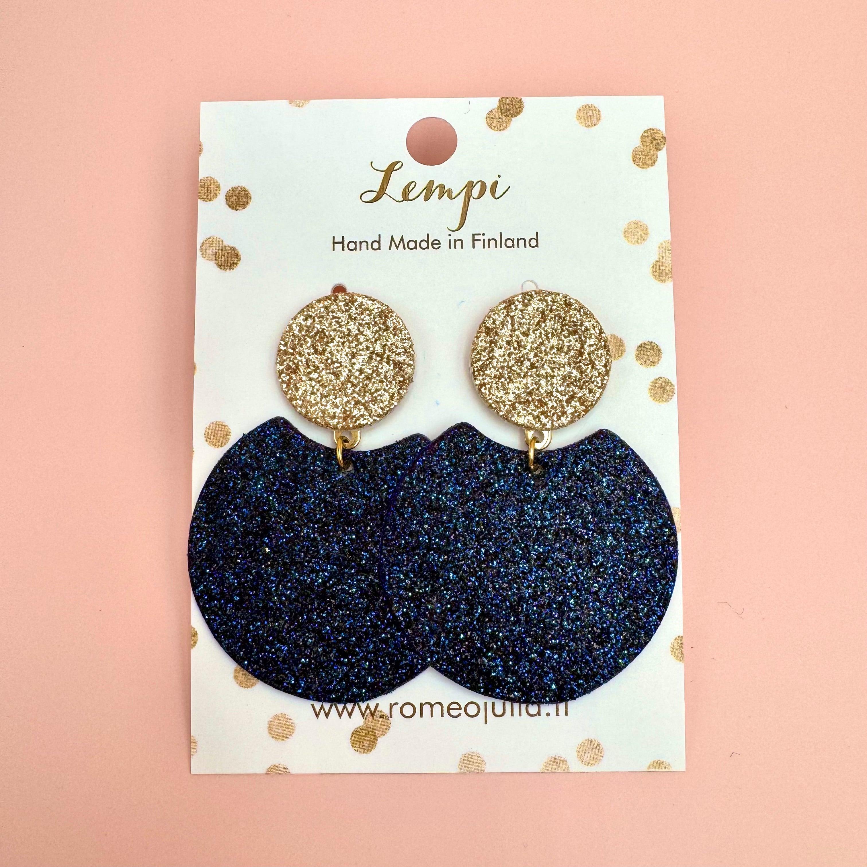 LEMPI® earrings, Tilda size M (midnight blue & gold glitter)