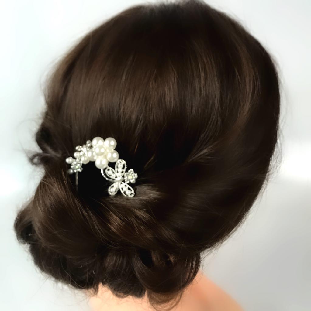 Hair ornament, Pearls with Diamonds and Butterflies 