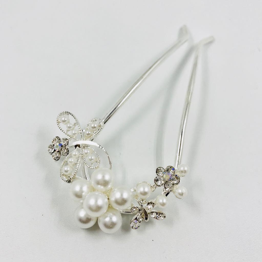 Hair ornament, Pearls with Diamonds and Butterflies 