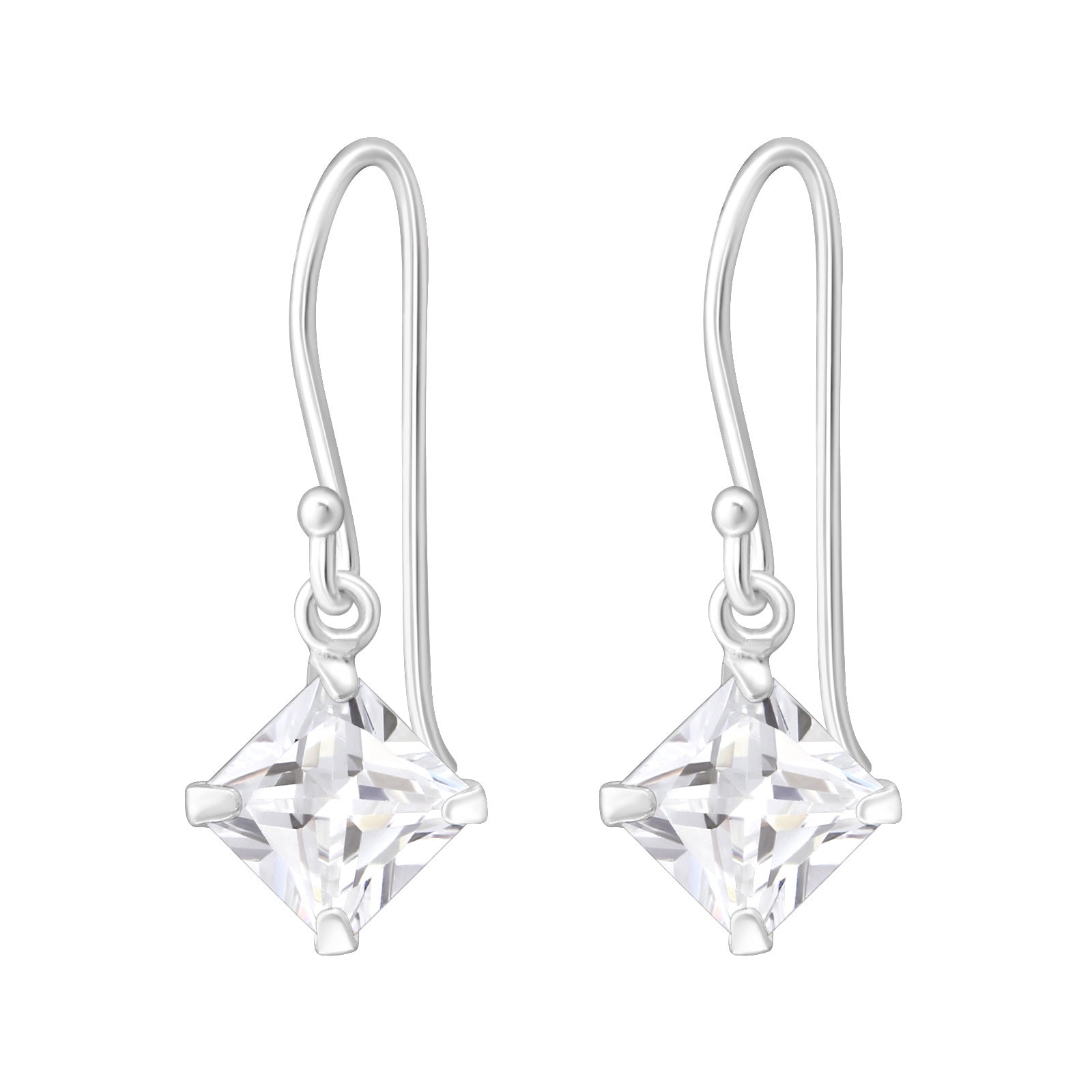 Hopeiset korvakorut, Kirkas Cubic Zirconia neliö