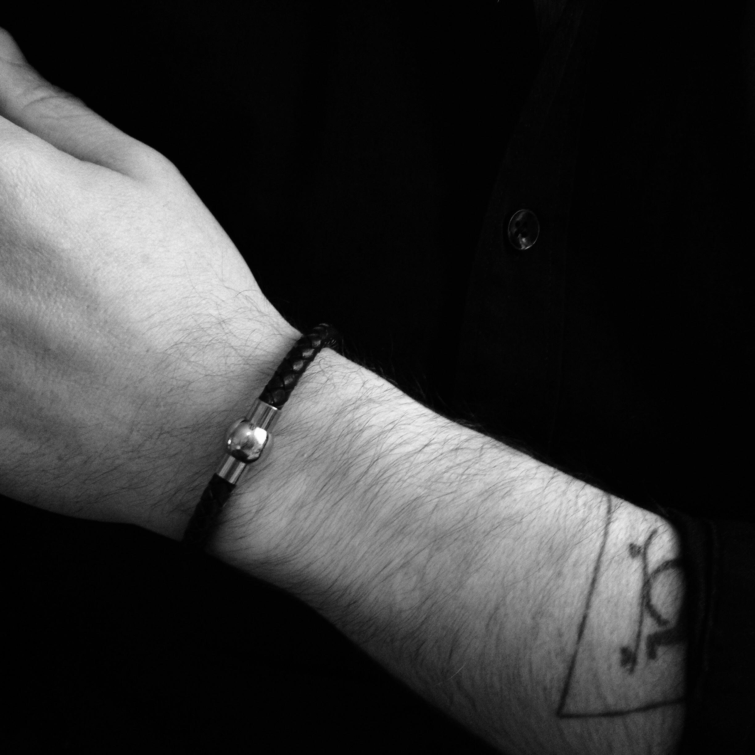 Kirurginteräsrannekoru, Brown Leather Bracelet with Stainless Steel
