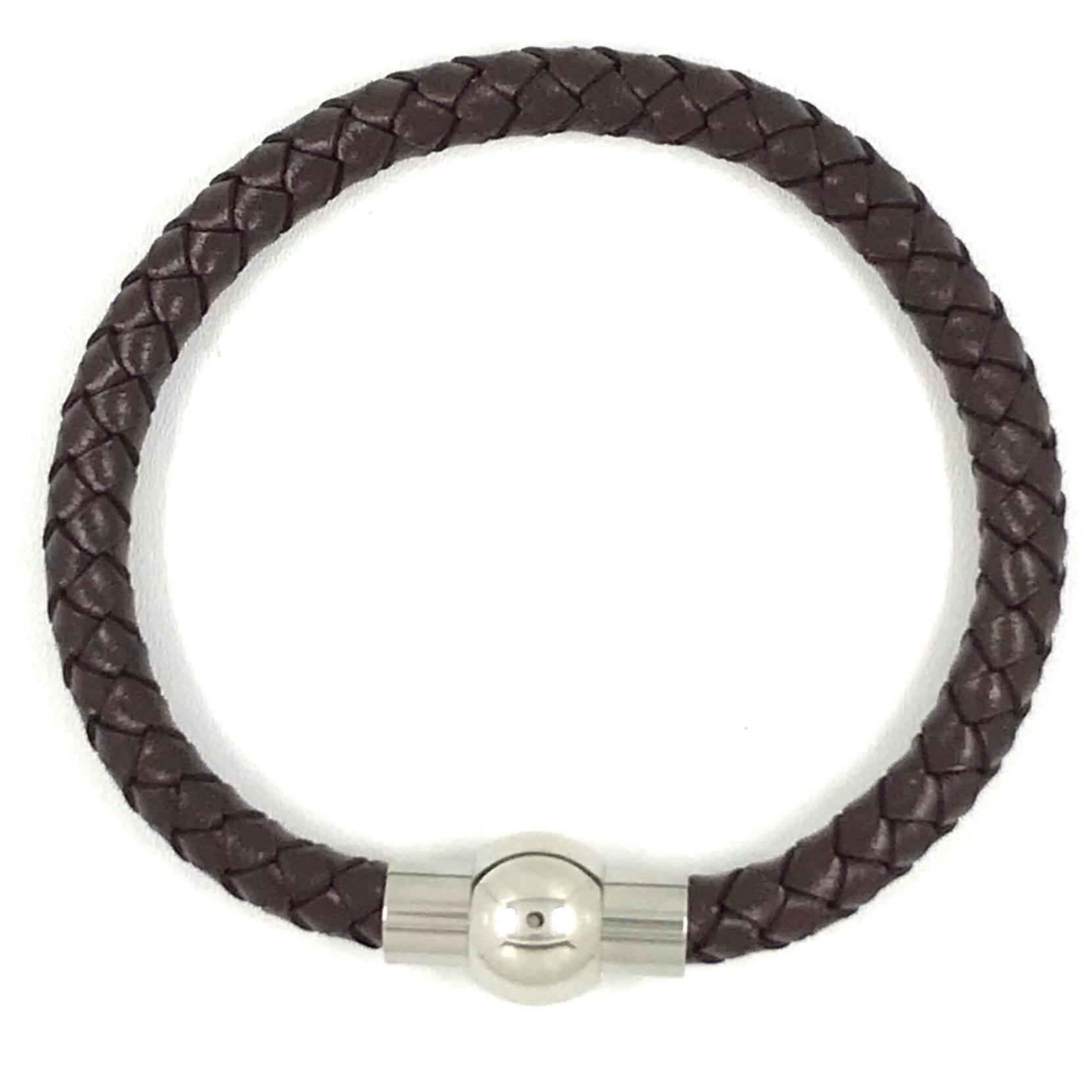 Kirurginteräsrannekoru, Brown Leather Bracelet with Stainless Steel