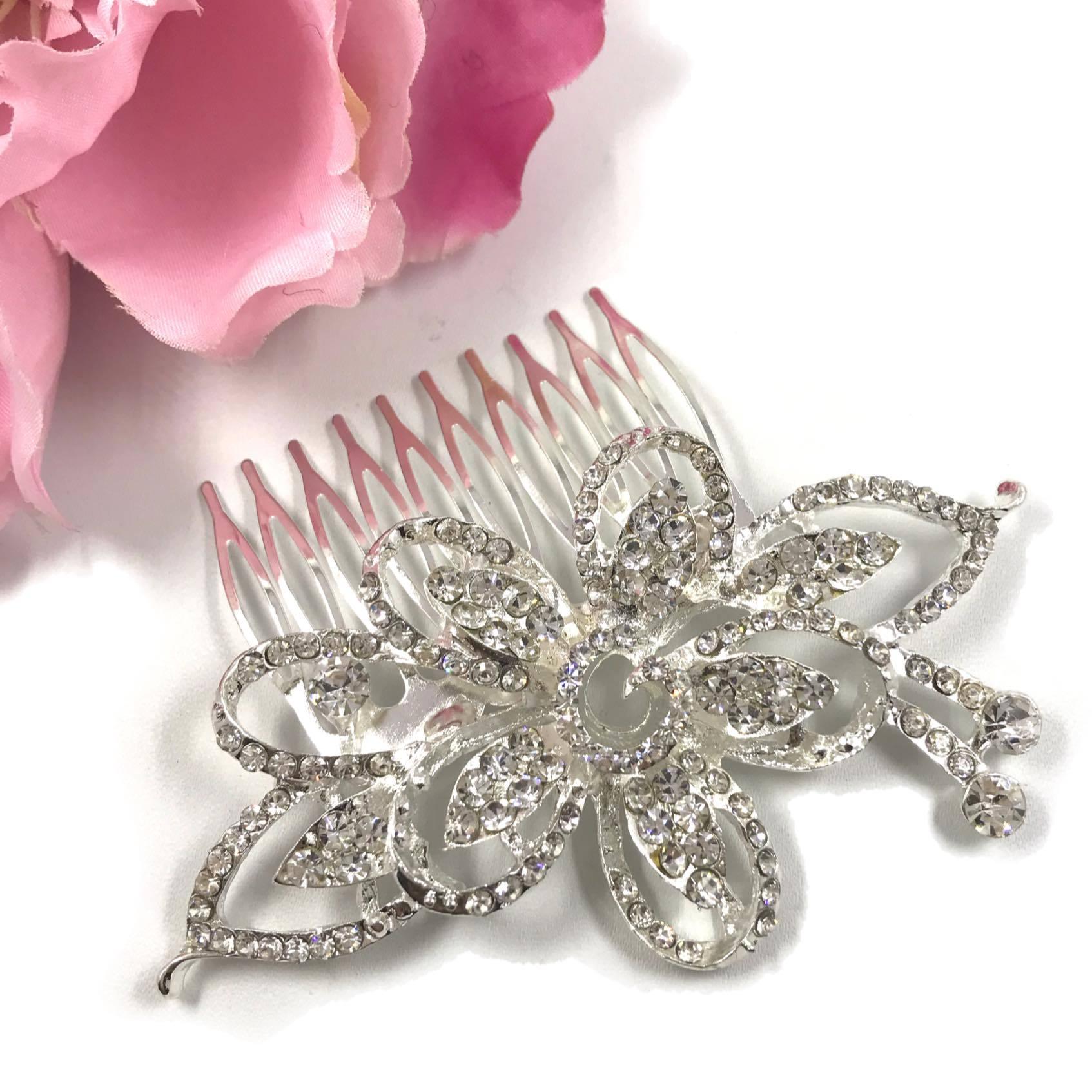Hair ornament, crystal comb Crystal Flower