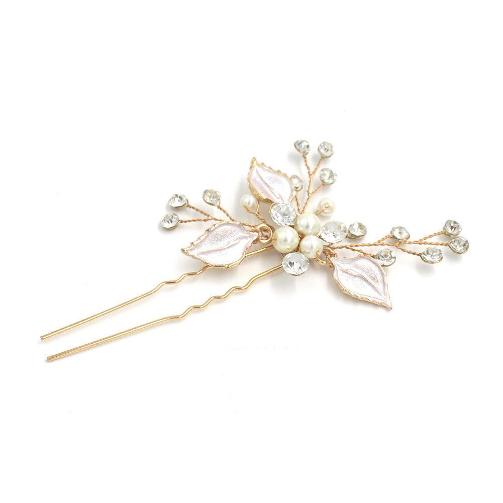 Hair ornament, ROMANCE|Charlotte - gold-tone graceful hair ornament with pearl