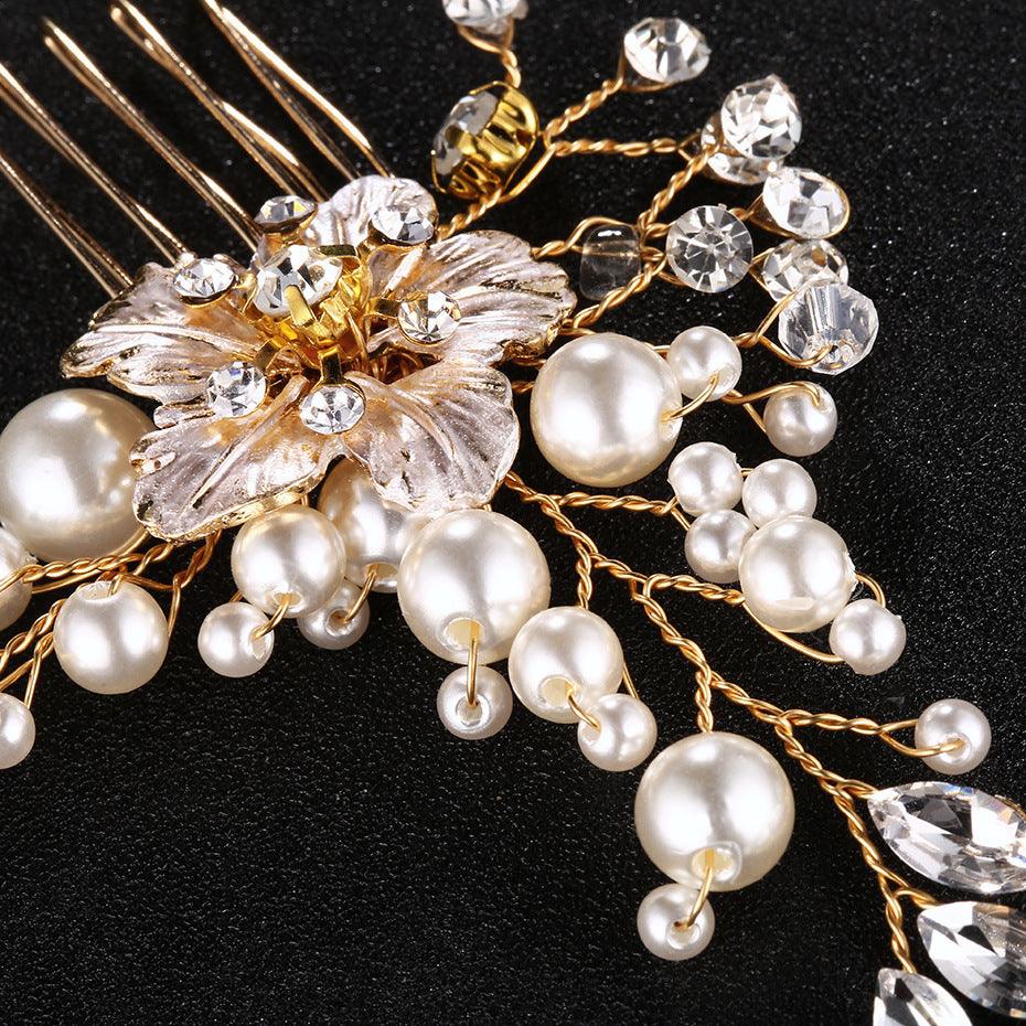Hair accessory, ROMANCE | Emma -gold-tone flower hair comb with pearl