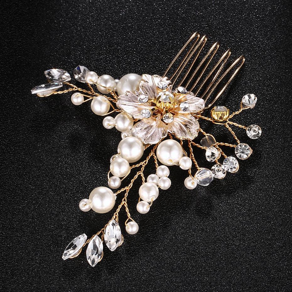 Hair accessory, ROMANCE | Emma -gold-tone flower hair comb with pearl