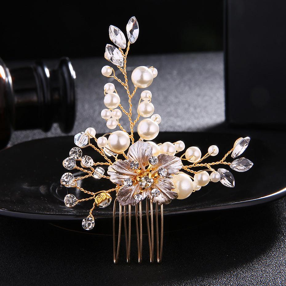 Hair accessory, ROMANCE | Emma -gold-tone flower hair comb with pearl