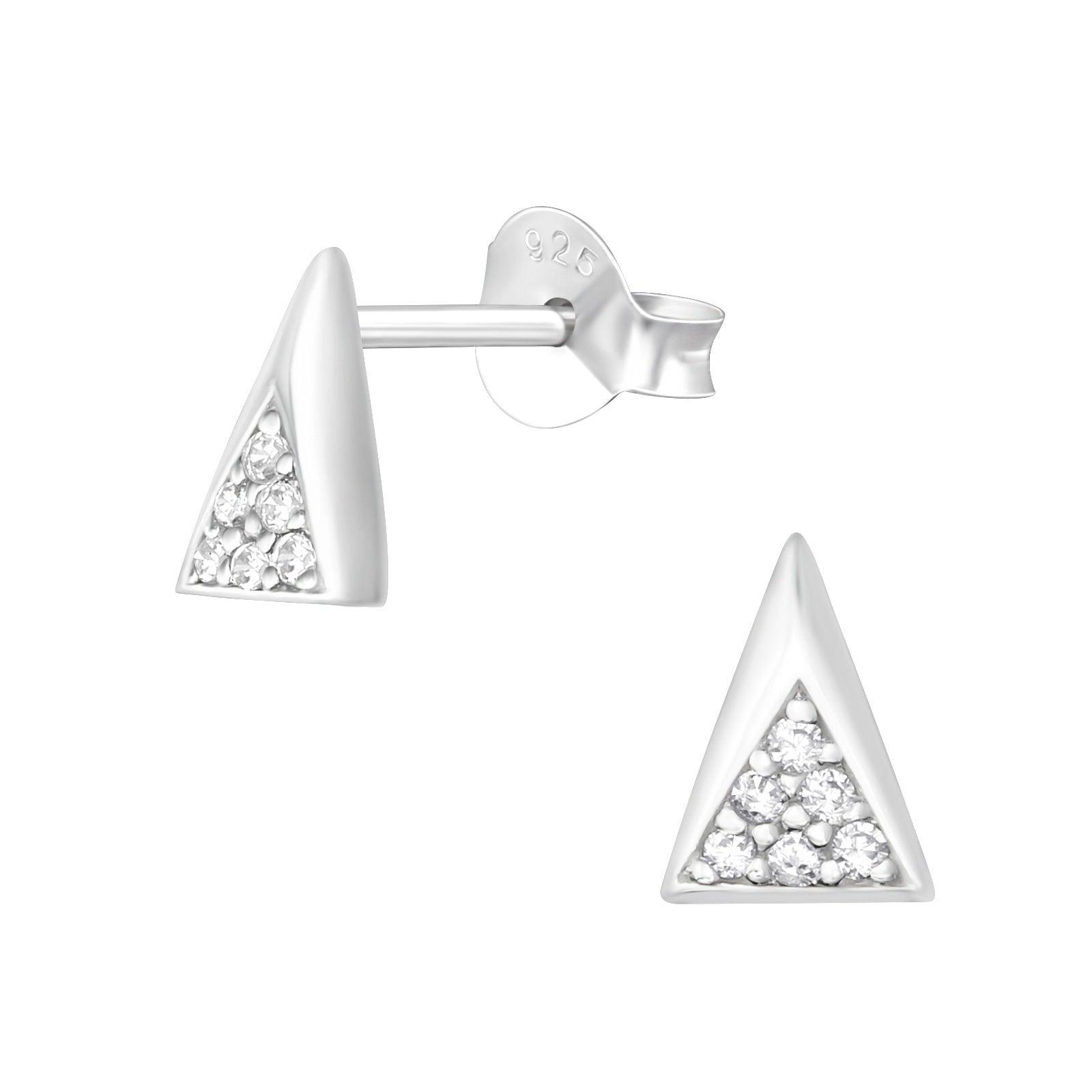 Hopeiset korvanapit, Narrow Triangle Ear Studs with Cubic Zirconia