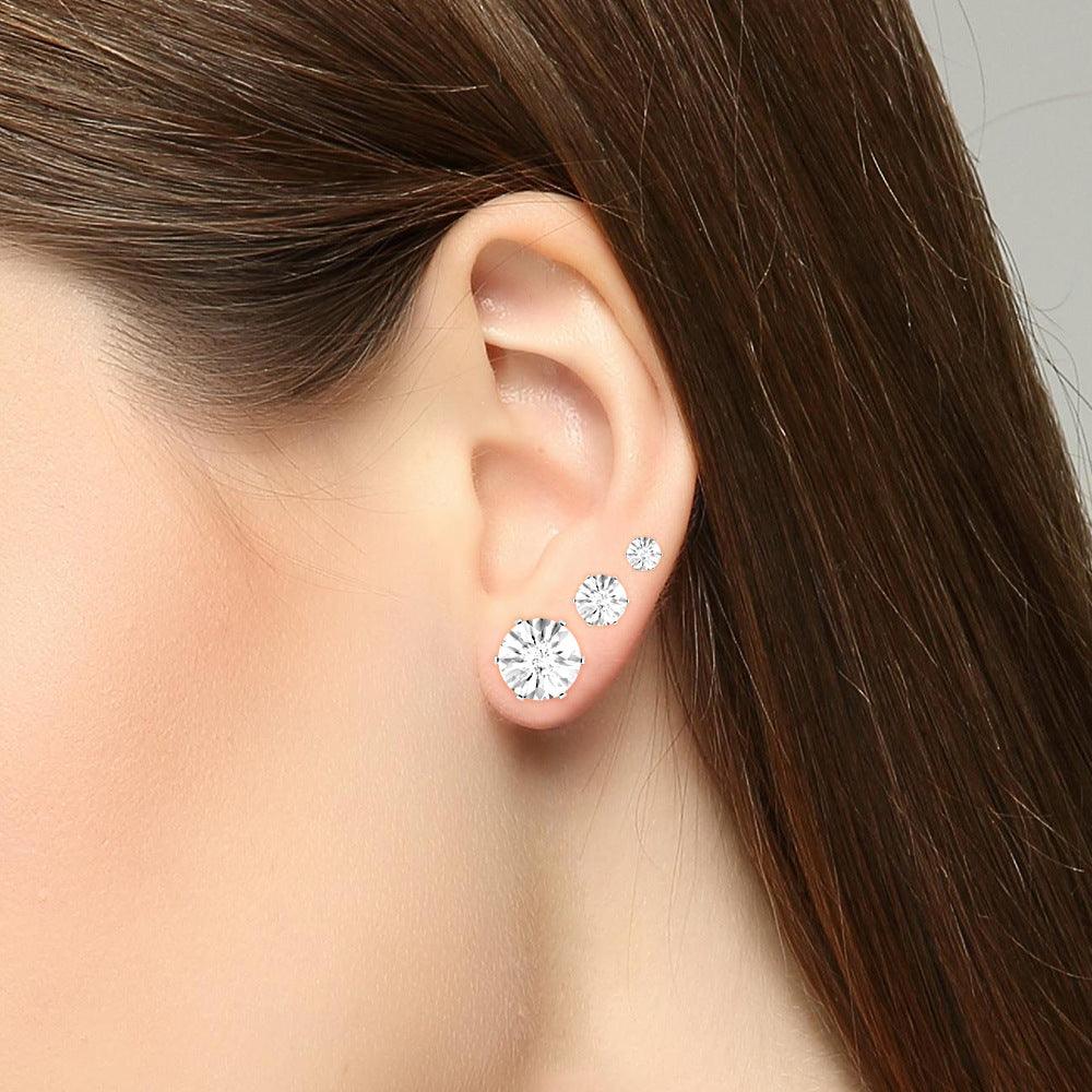 Surgical Steel Studs, Basic Round Steel Earstuds with CZ -clear studs