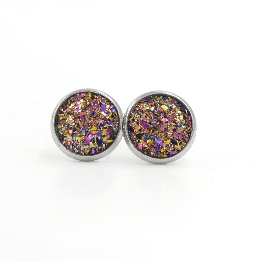 Surgical Steel Studs, Druzy Stone in Bronze
