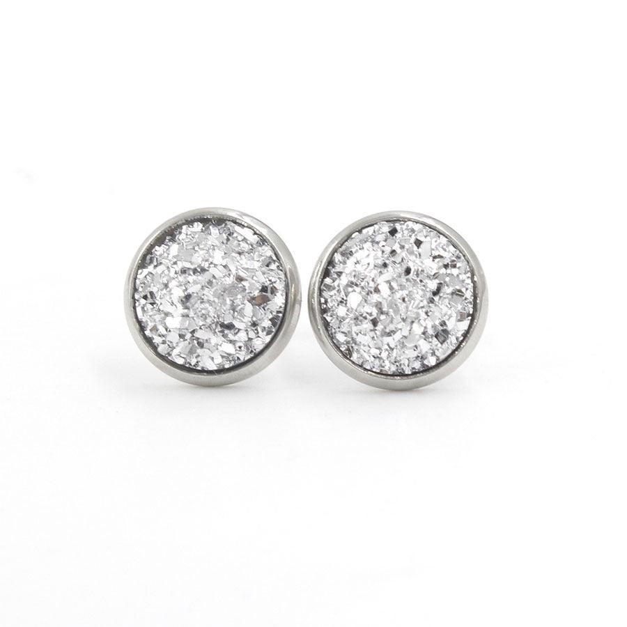 Kirurginteräsnapit, Druzy Stone in Silver