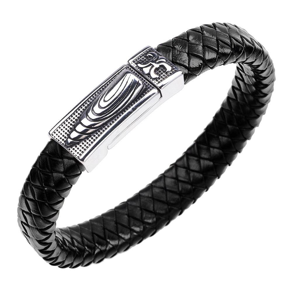Keinonahkainen rannekoru, Black Faux Leather Bracelet with Bullet