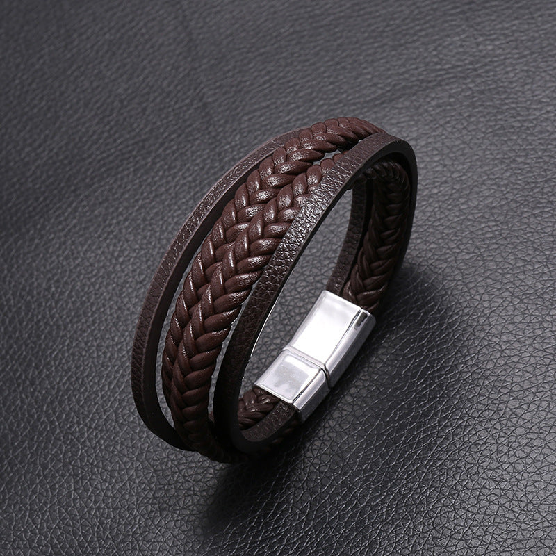 Multilayer Brown Faux Leather Bracelet