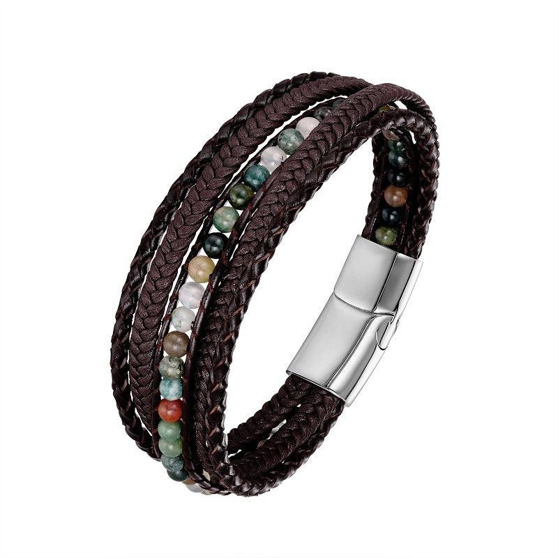 Keinonahkainen rannekoru, Brown Natural Stone Faux Leather Bracelet