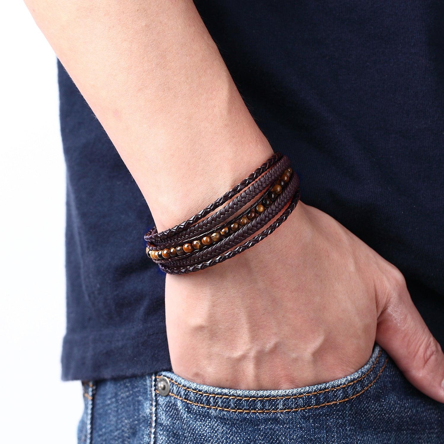 Keinonahkainen rannekoru, Brown Tiger Eye Faux Leather Bracelet
