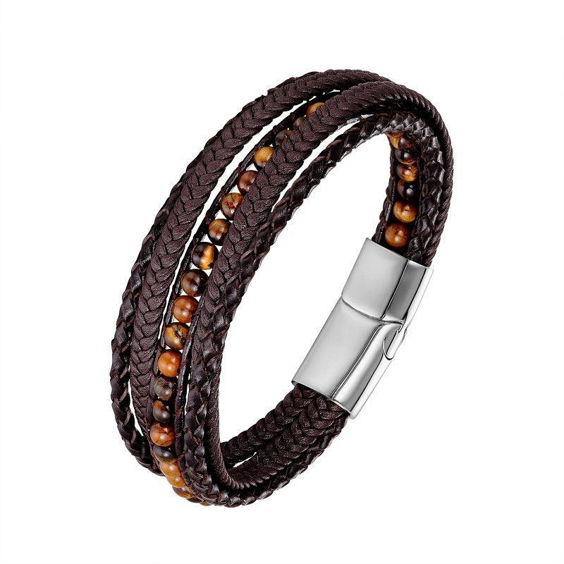 Keinonahkainen rannekoru, Brown Tiger Eye Faux Leather Bracelet