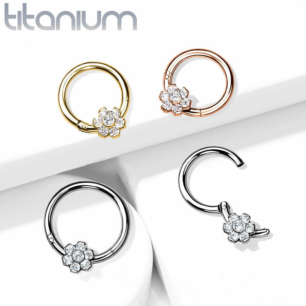 Lävistysrengas, Implant Grade Titanium Ring with CZ Flower