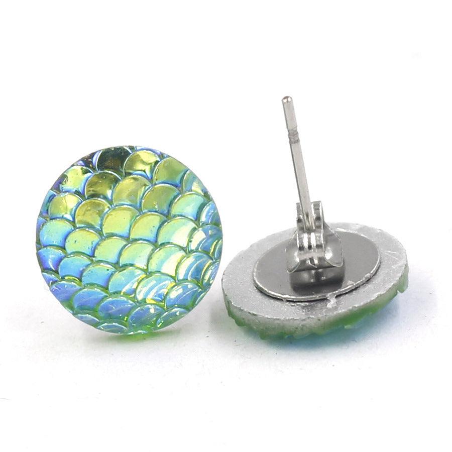 Surgical steel ear studs, Mermaid in turquoise