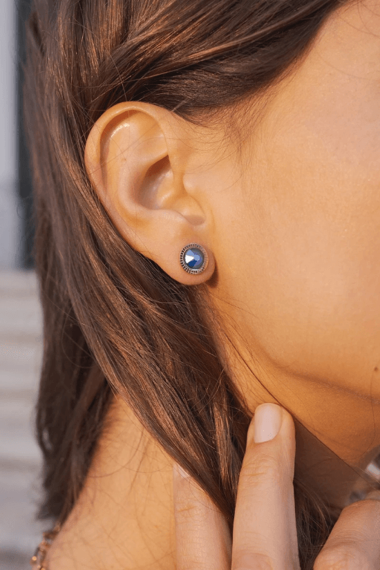 Earrings, BOHM PARIS|Boucles D'oreilles Miel avec Cristal Royal Blue
