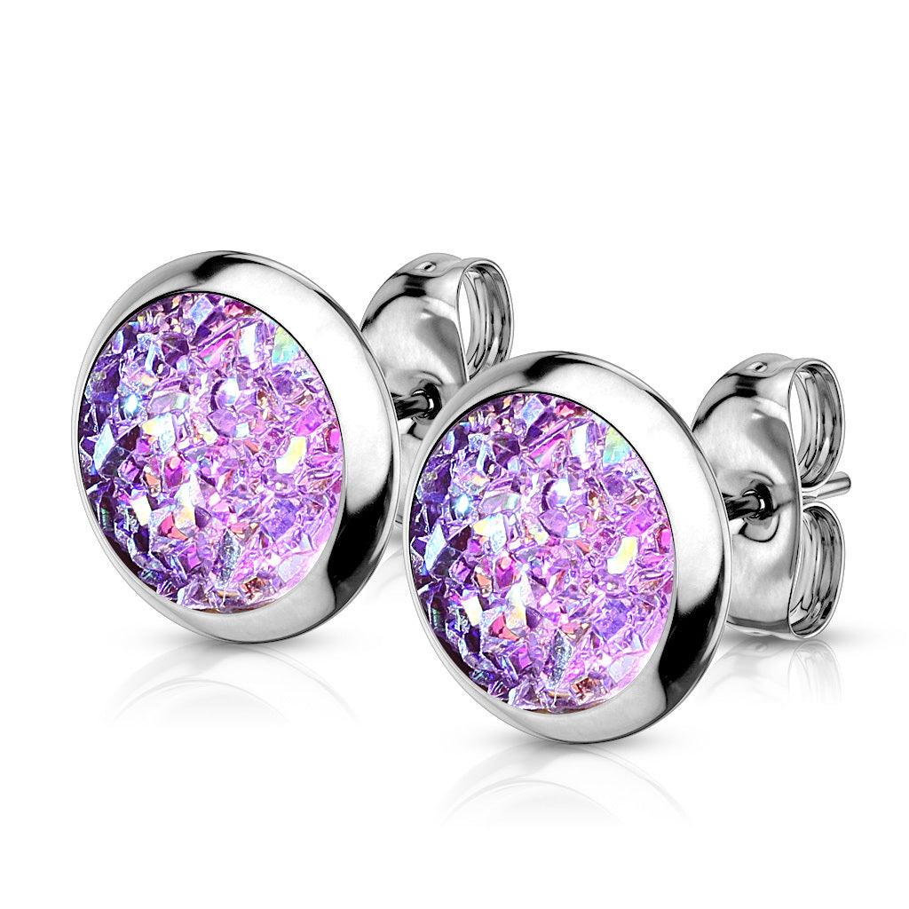 Kirurginteräsnapit, Small Druzy Stone in Purple