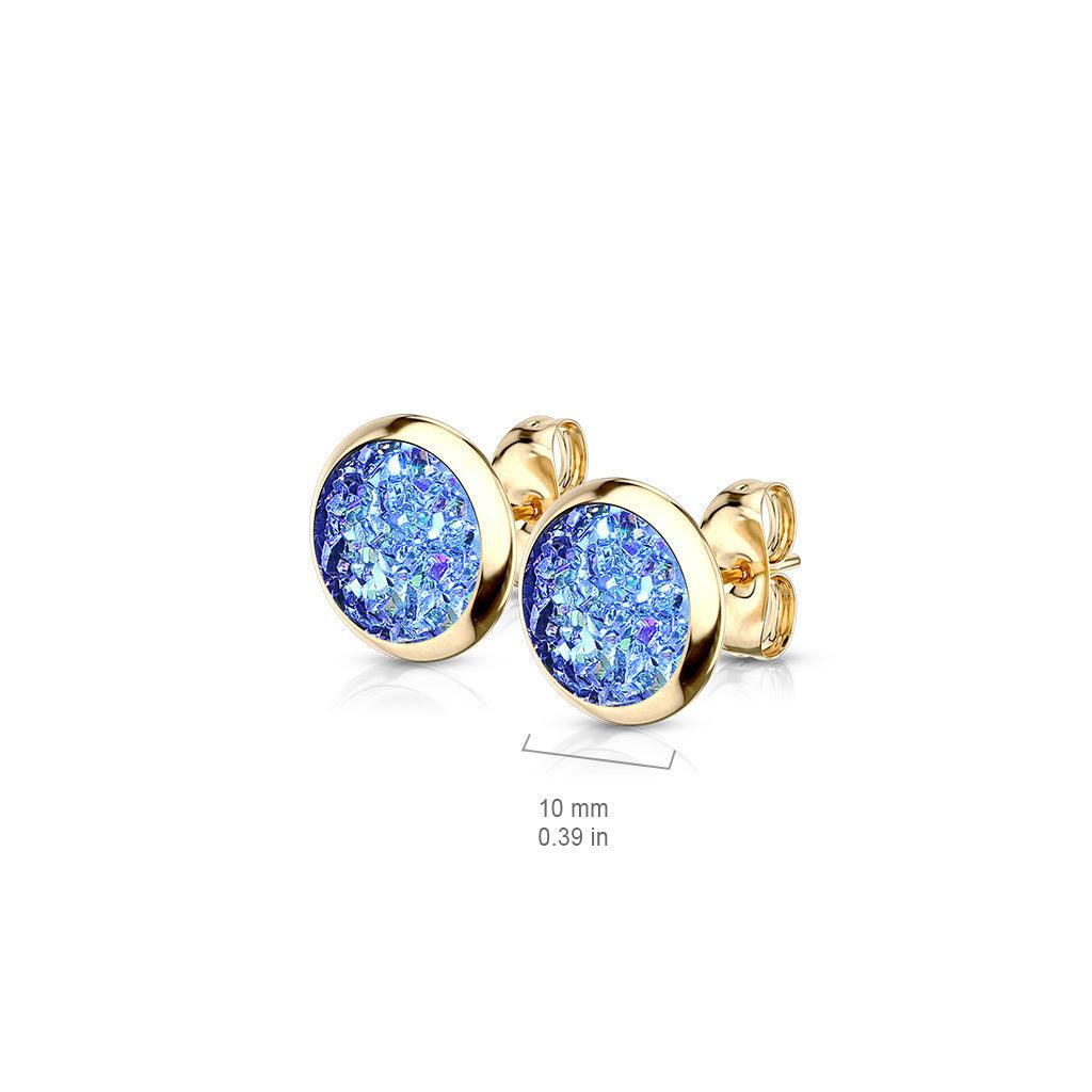 Surgical steel buttons, Small Gold Druzy Stone in Multicolor