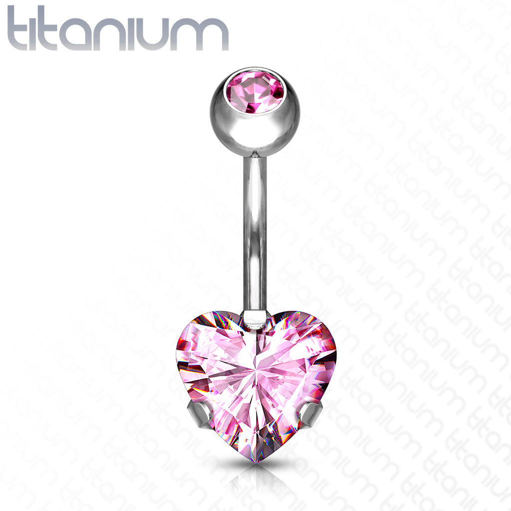 Napakoru, Implant Grade Titanium Prong Set Heart CZ in Pink