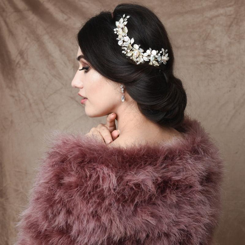 Hair ornament, ATHENA BRIDAL|Elegant Natural Pearl Haircomb in Rosegold