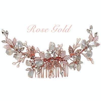 Hair ornament, ATHENA BRIDAL|Elegant Natural Pearl Haircomb in Rosegold