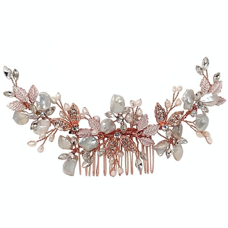 Hair ornament, ATHENA BRIDAL|Elegant Natural Pearl Haircomb in Rosegold