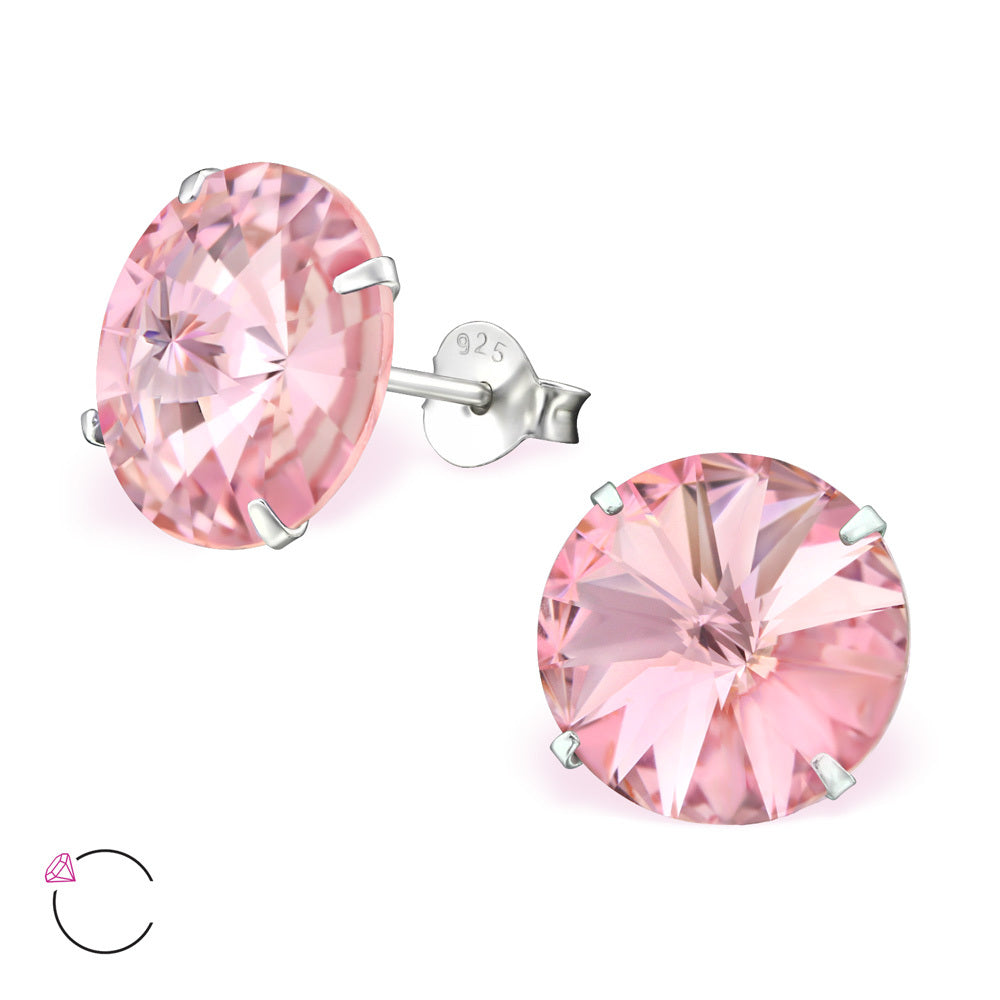 Hopeiset korvanapit, LA CRYSTALE|Pink XL Round Crystals