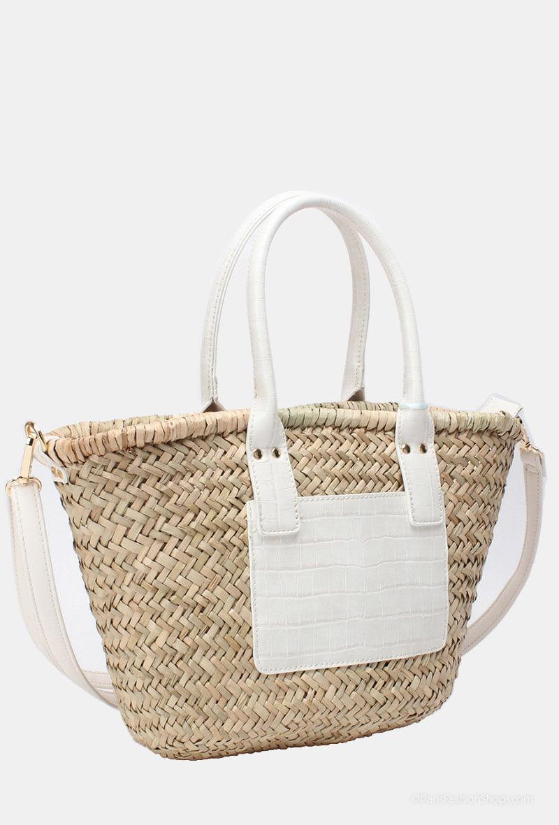 Laukku, BESTINI Paris|Summer Straw Bag with White Details