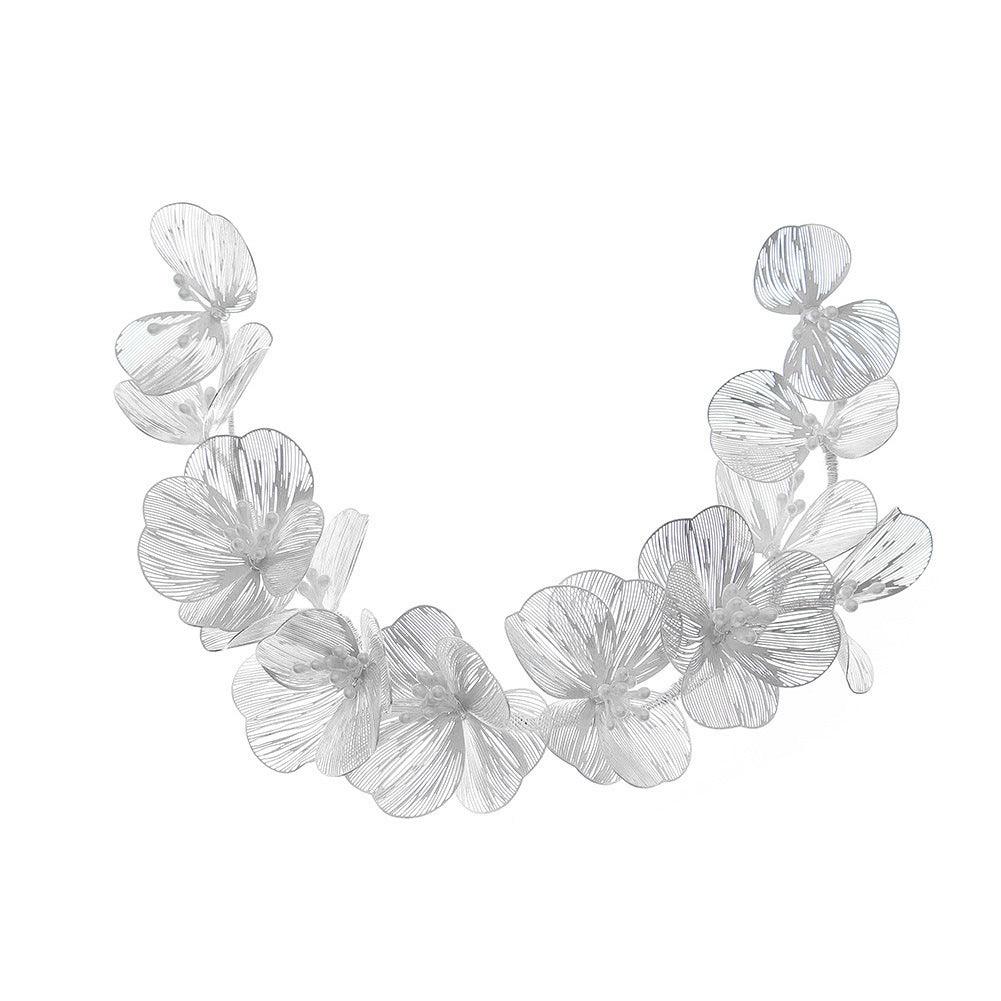 Hair ornament, vine ROMANCE|Modern Silver Flower Hairpiece