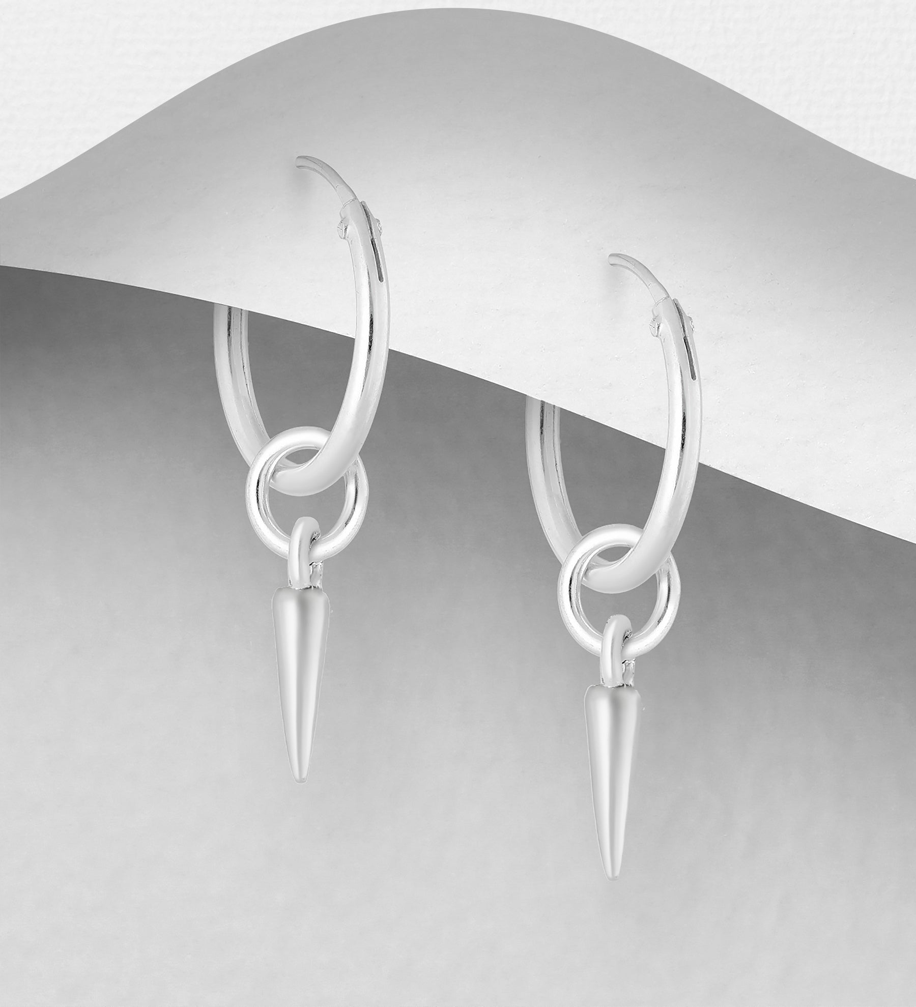 Silver Spike Huggie Hoops
