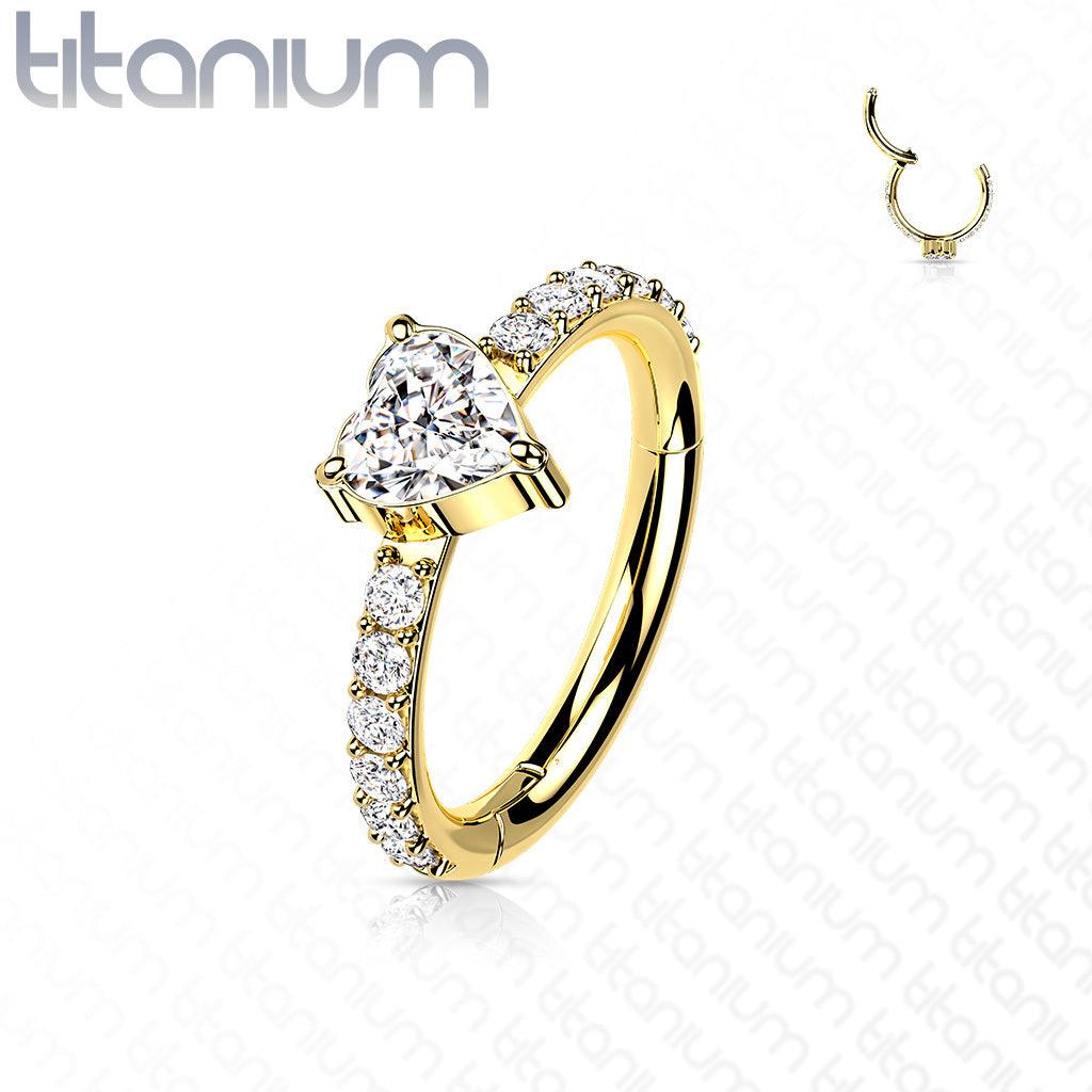 Lävistysrengas,Titanium CZ Heart Center Clicker in Gold