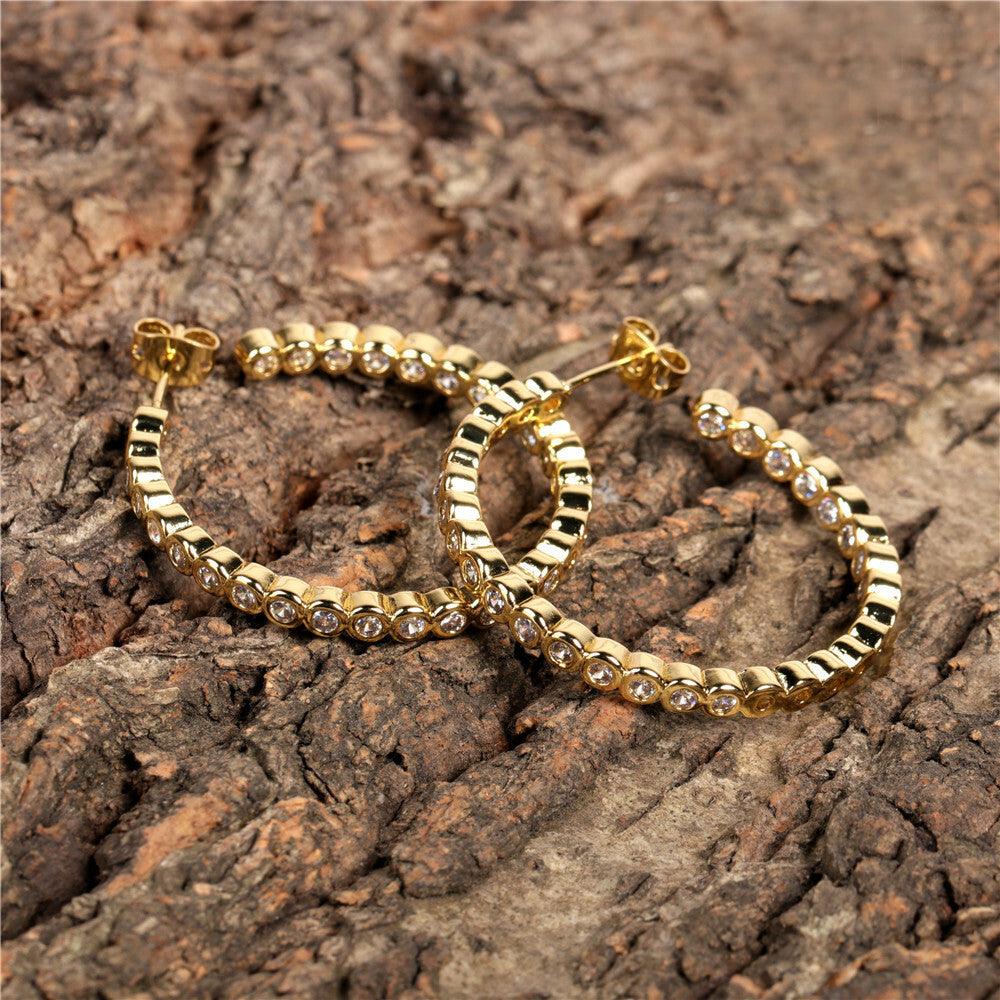 Korvarenkaat, FRENCH RIVIERA|Modern Gold Hoops with Cubic Zirconia
