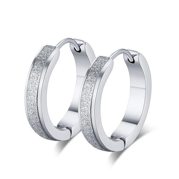 Kirurginteräsrenkaat, Large Diamond Cut Steel Hoop Earrings