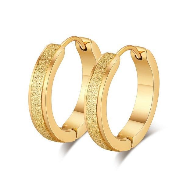 Kirurginteräsrenkaat, Large Diamond Cut Steel Hoop Earrings in Gold