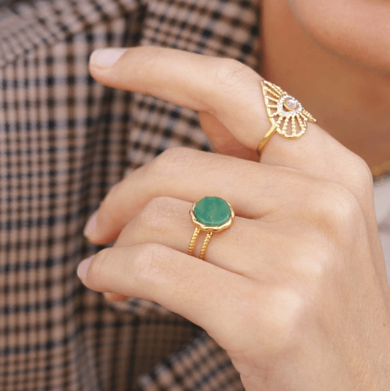 Sormus, BOHM PARIS|Bague Luce -dorée avec jaspe vert