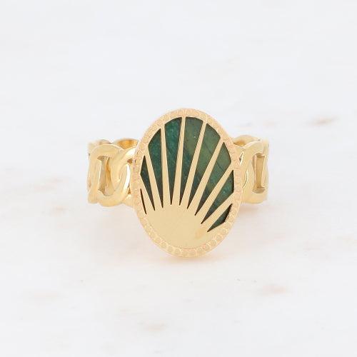 Sormus, BOHM PARIS|Bague Ovale -dorée avec jaspe vert