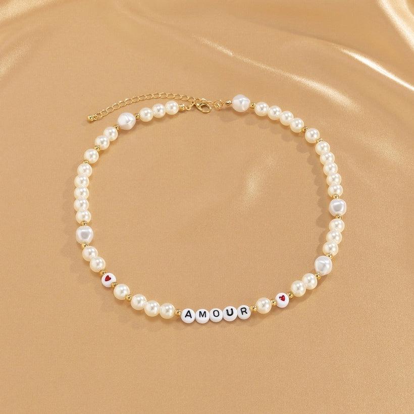 Kaulakoru, FRENCH RIVIERA|Amour Necklace -helmikaulakoru tekstillä