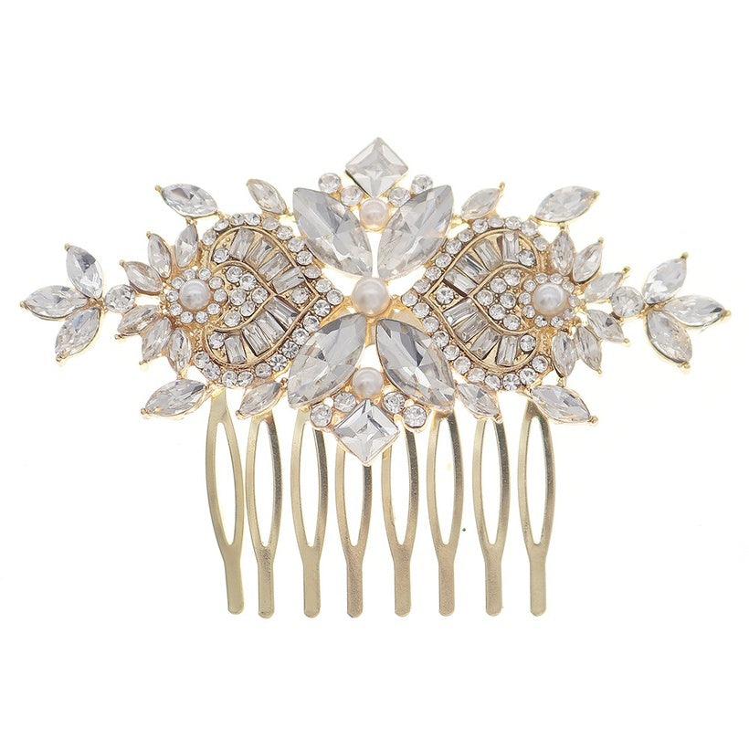 Hair jewelry, ATHENA BRIDAL JEWELERY|Exquisite Crystal Sparkle Comb (Gold)