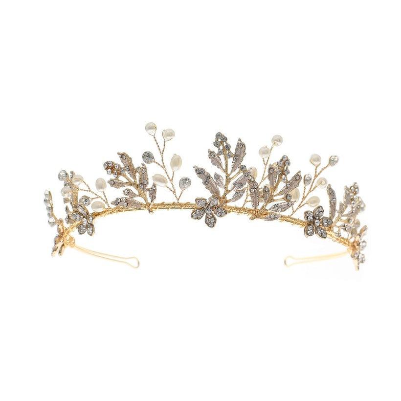 Hair ornament, tiara ROMANCE|Evelyn -gold-tone tiara with pearls