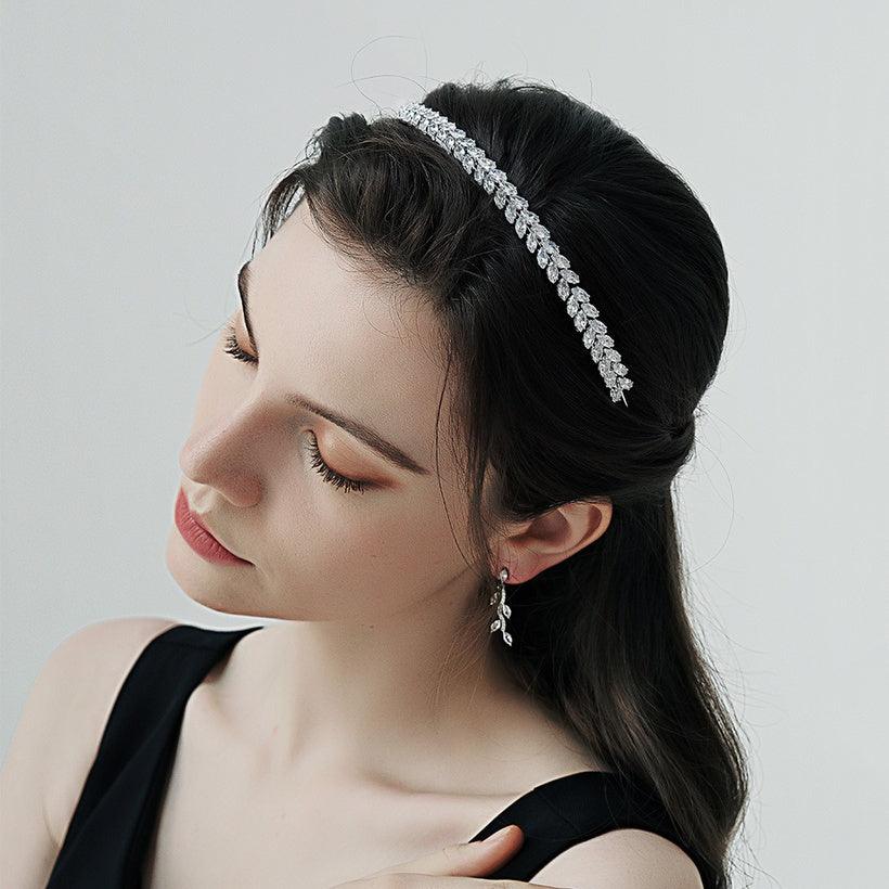 Party headband, ROMANCE|Gianna leaf vine headband with Cubic Zirconia