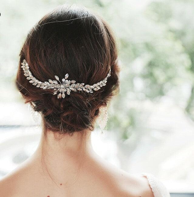 Hair ornament, ROMANCE|Penelope -silver-tone clear stone hair ornament